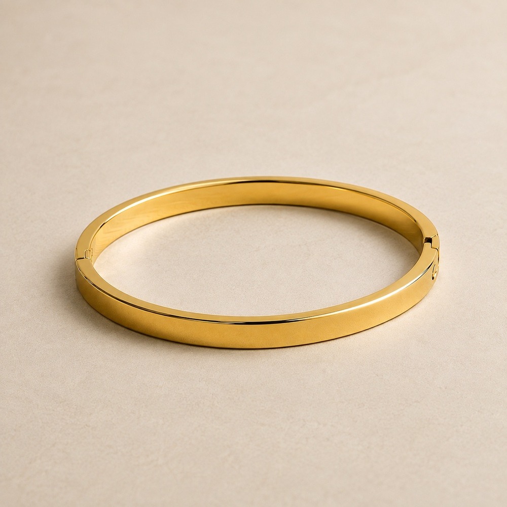 18K Gold Plated 304 Stainless Steel Oval Bangle Bracelet Minimalist Hinge Cuff